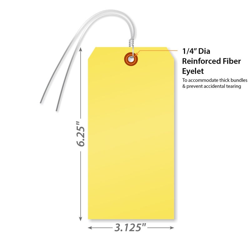 SmartSign Blank Yellow Tag with Wire | 6 1/4" x 3 1/8" Size 8 Tear Proof Polypropylene, Pack of 25 - Image 2